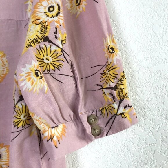 Madewell Pink Linen Blend Plaza Dutch Dandelion Print Top Size XX-Small - Picture 5 of 9
